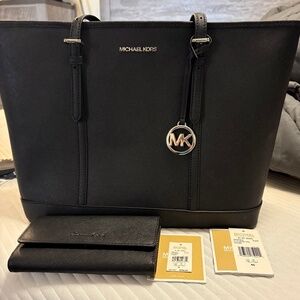 Authentic black, Michael Kors, tote and matching wallet